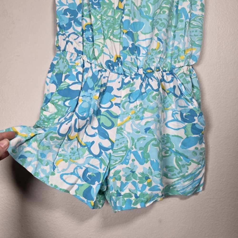 Lilly Pulitzer Tybee In A Pinch Blue Sleeveless Tassel Tie Short Romper XXS - Picture 5 of 14